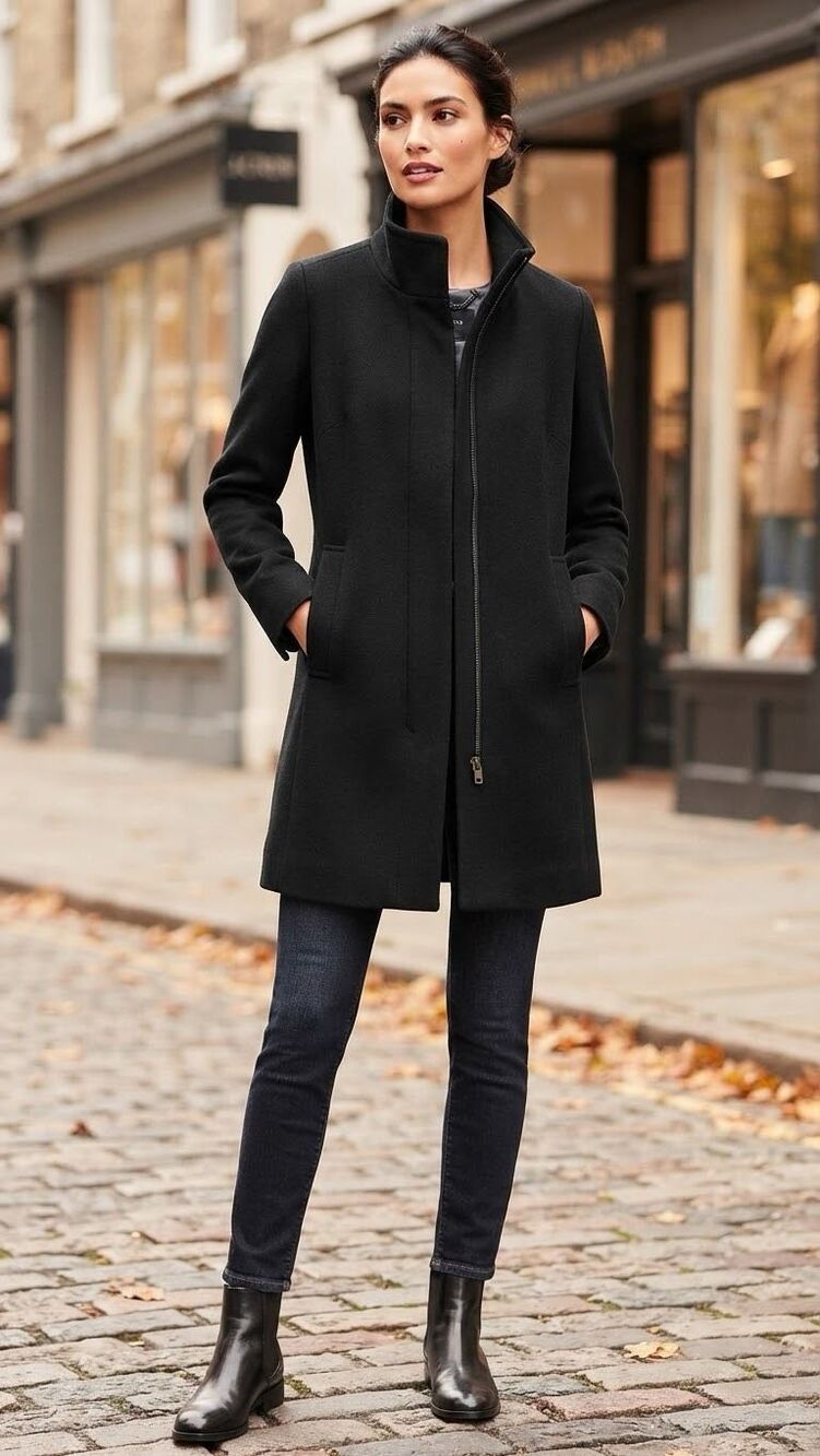 J.Crew Stadium Cloth Black Wool Blend Stand Collar Zip Coat Jacket Size 00